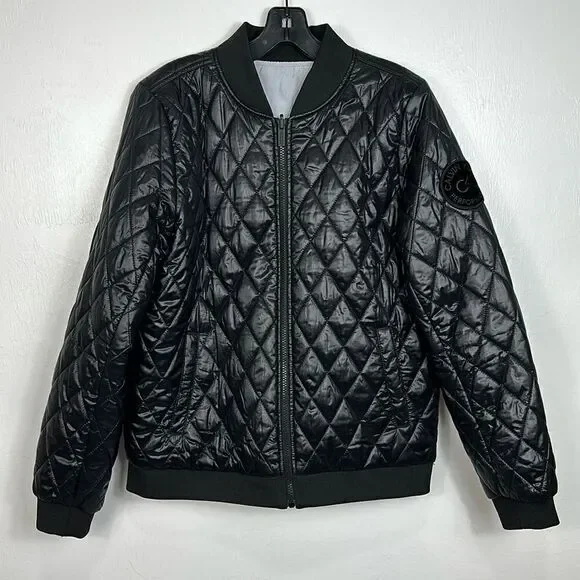 Calvin Klein Performance Reversible Black Silver Quilted Bomber Jacket Size M - Picture 3 of 12